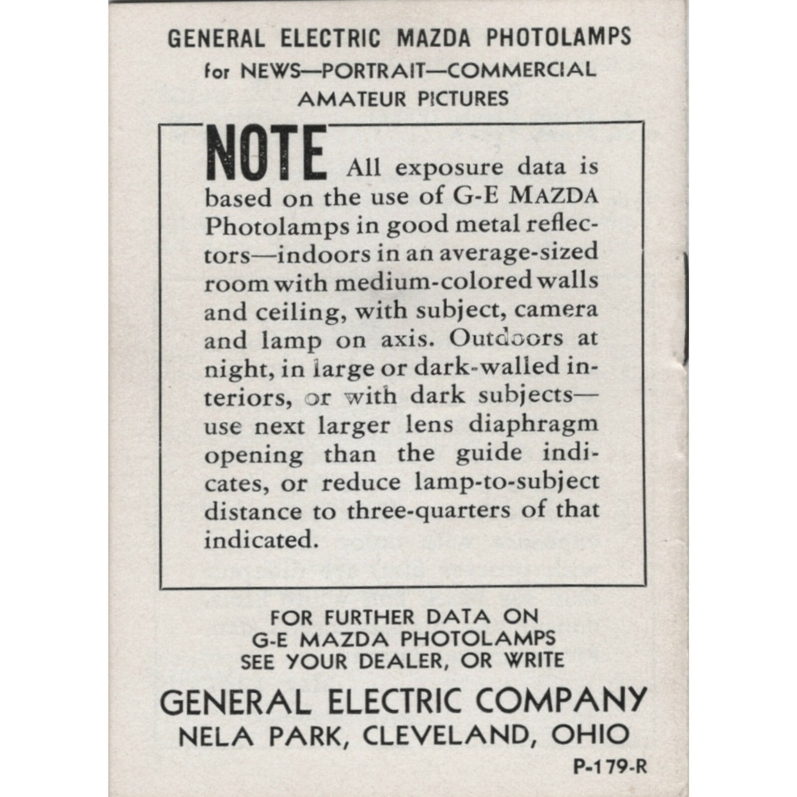 GE Mazda 1941 Exposure Guide General Electric Photo Flood Lamps Flash Bulb VTG.