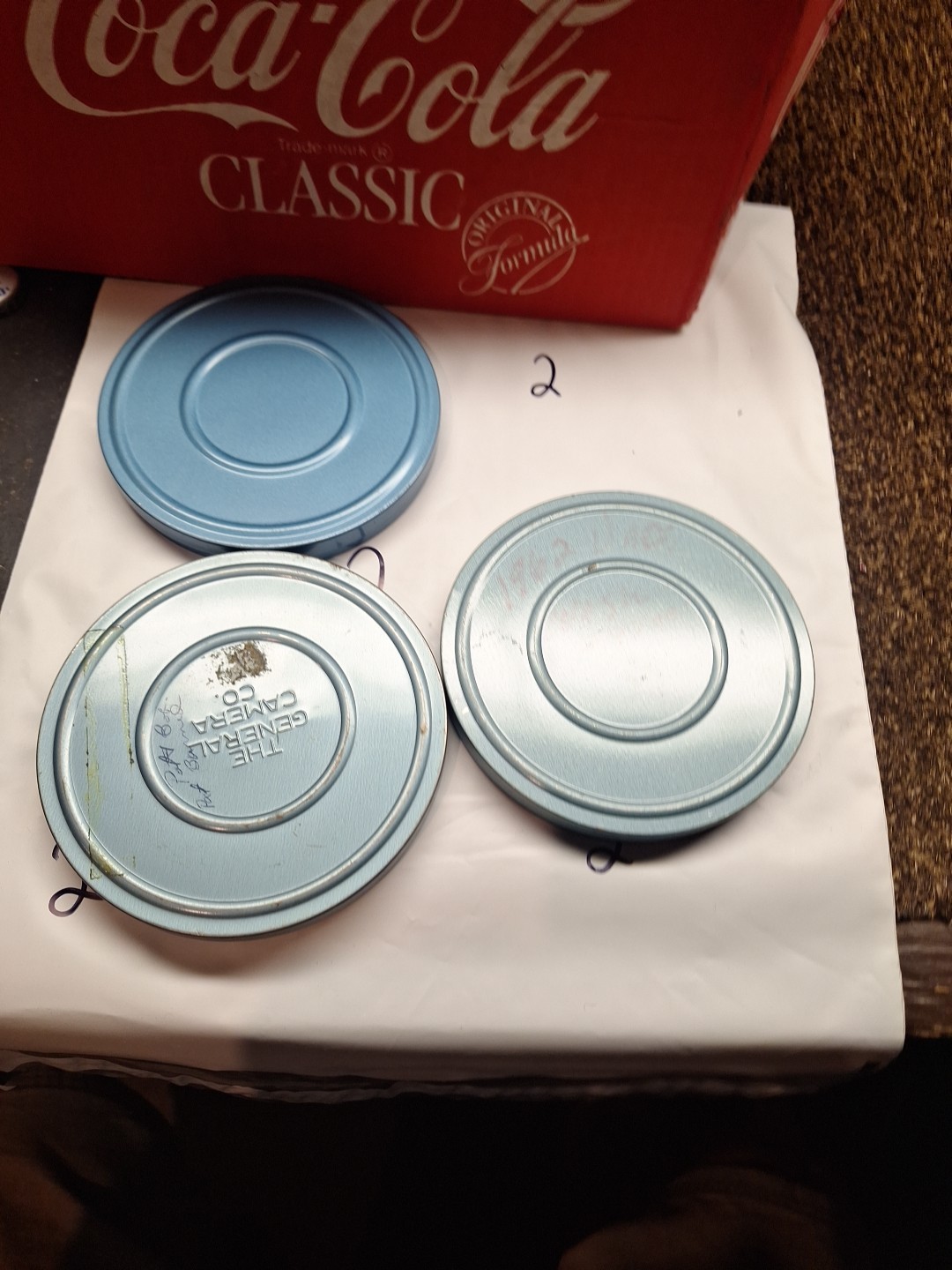 3 Compco Corp. Regular 8mm Blue Metal Reel & Canister 5″ Diameter