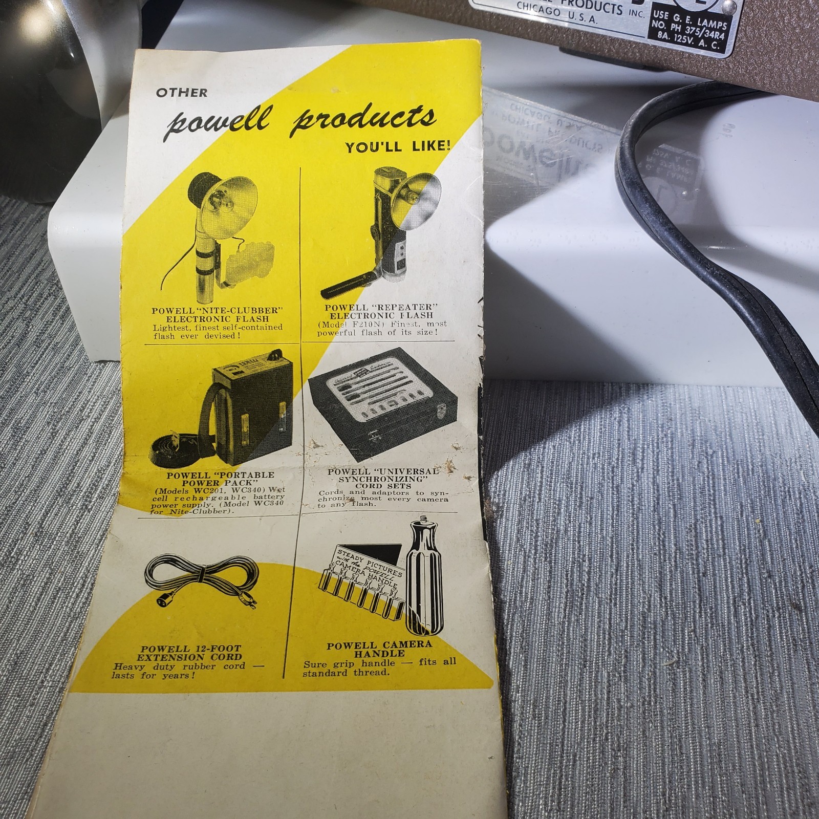 Vintage Powelite Jr 2 Lamp Movie Light Bar w Handle – Tested – Powell Products