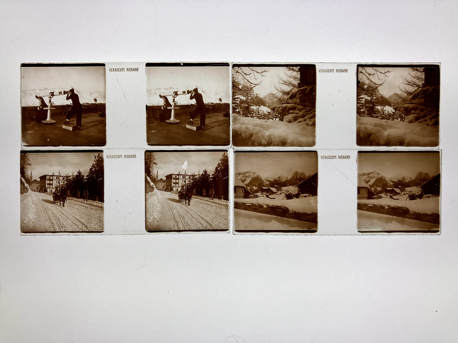 Lot of 24 Stereo Views on Glass, St. Moritz Switzerland, Mountaineering, Skii…