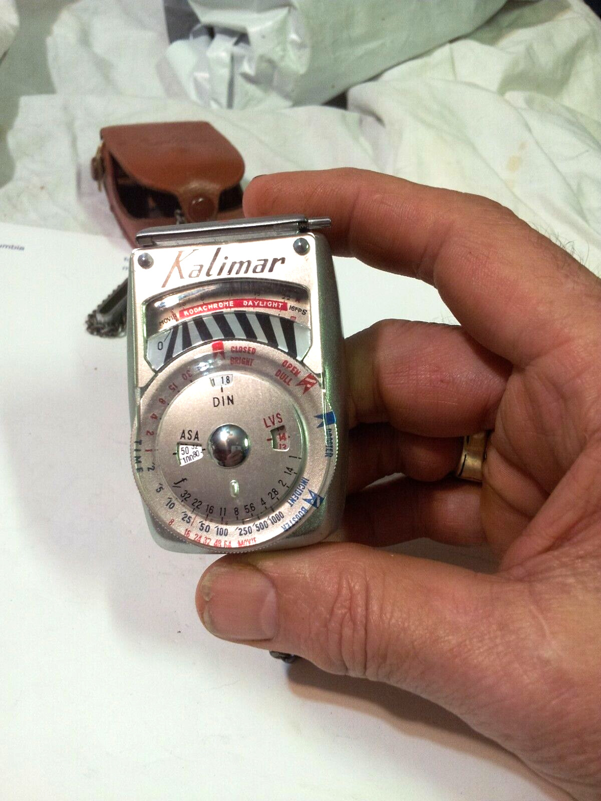 Vintage Kalimar A-1 Exposure Meter in Leather Case with Chain-Made in Japan-Nice