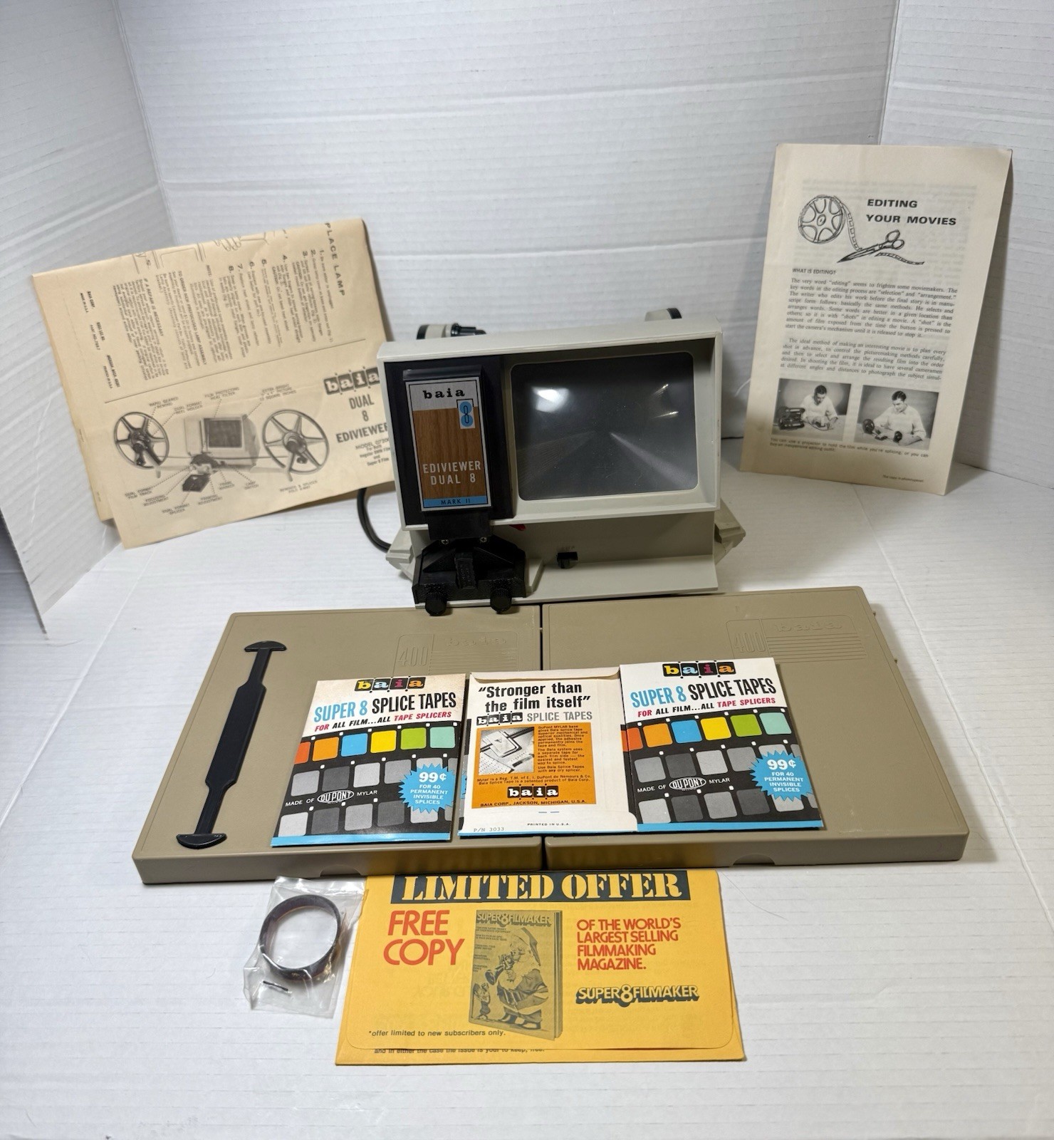 VTG Baia Dual 8 Super 8 8mm Film Editor Viewer Light Box Works Complete In Box