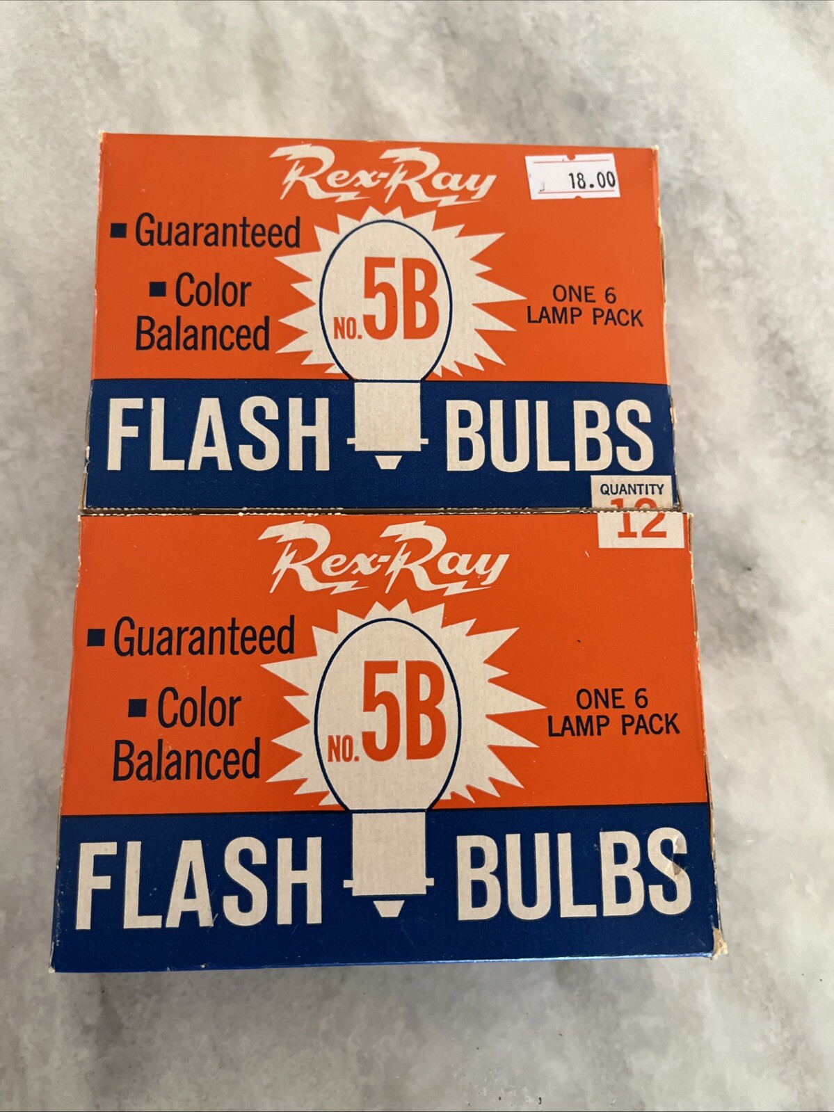 Rex-Ray No. 5B Flash Bulbs NEW Old Stock – Two Boxes of 6 Bulbs (12 Bulbs Total)