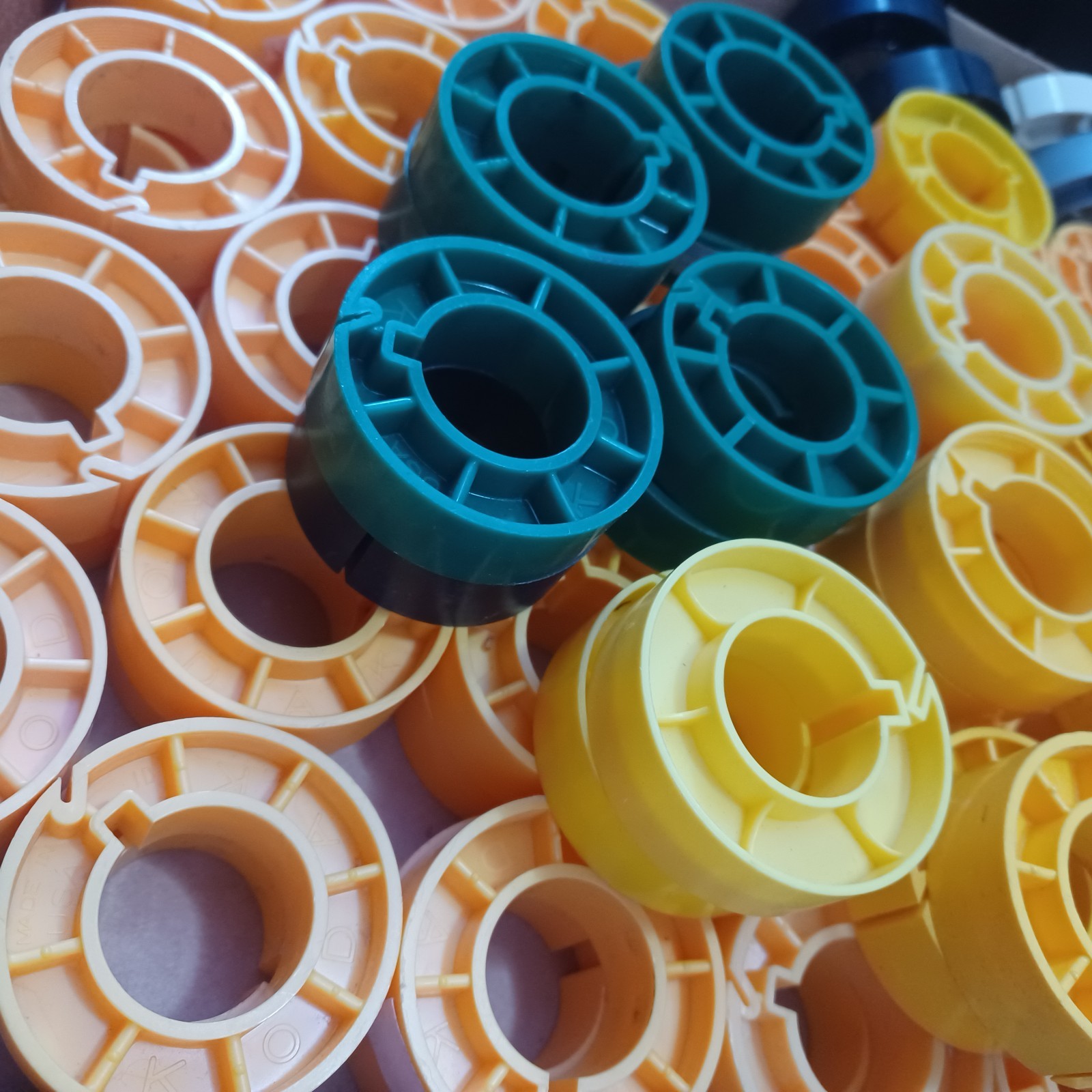 Huge Lot 87 Kodak 2″ Movie Film Core Take-Up Spools Yellow Green