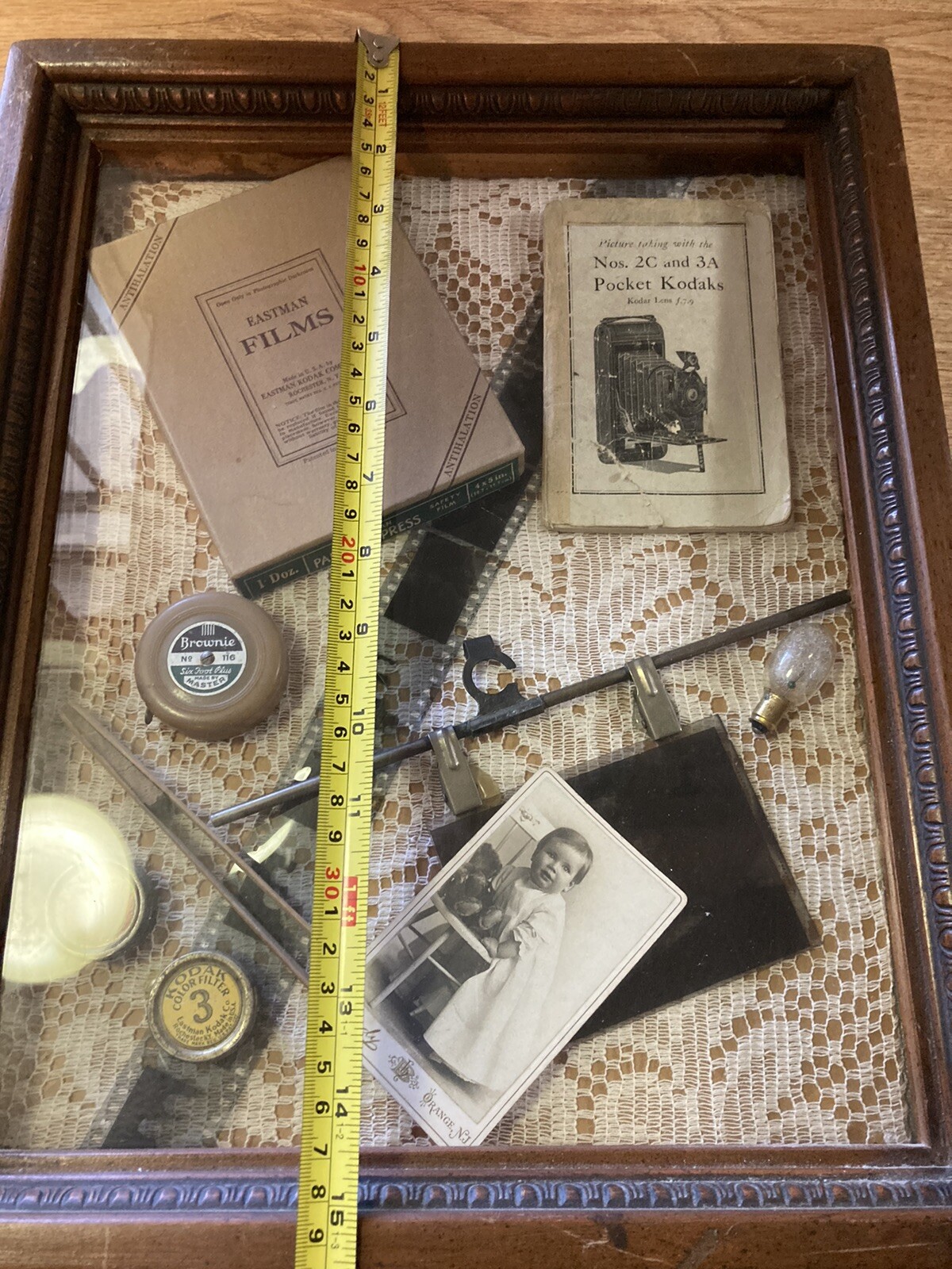 Rare Vintage Photography -Camera Items In Shadow Box