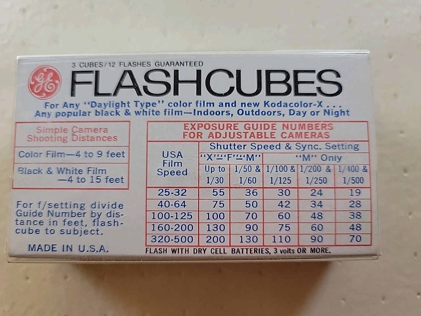 VTG GE Flashcubes 3 Sets Of 3 Cubes New in Original Package 12 Flashes Per Pack