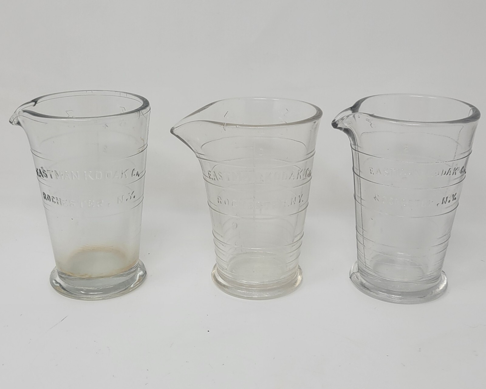 Vintage Eastman Kodak Co. 4oz. Photographic Use Glass Beakers Lot of 3