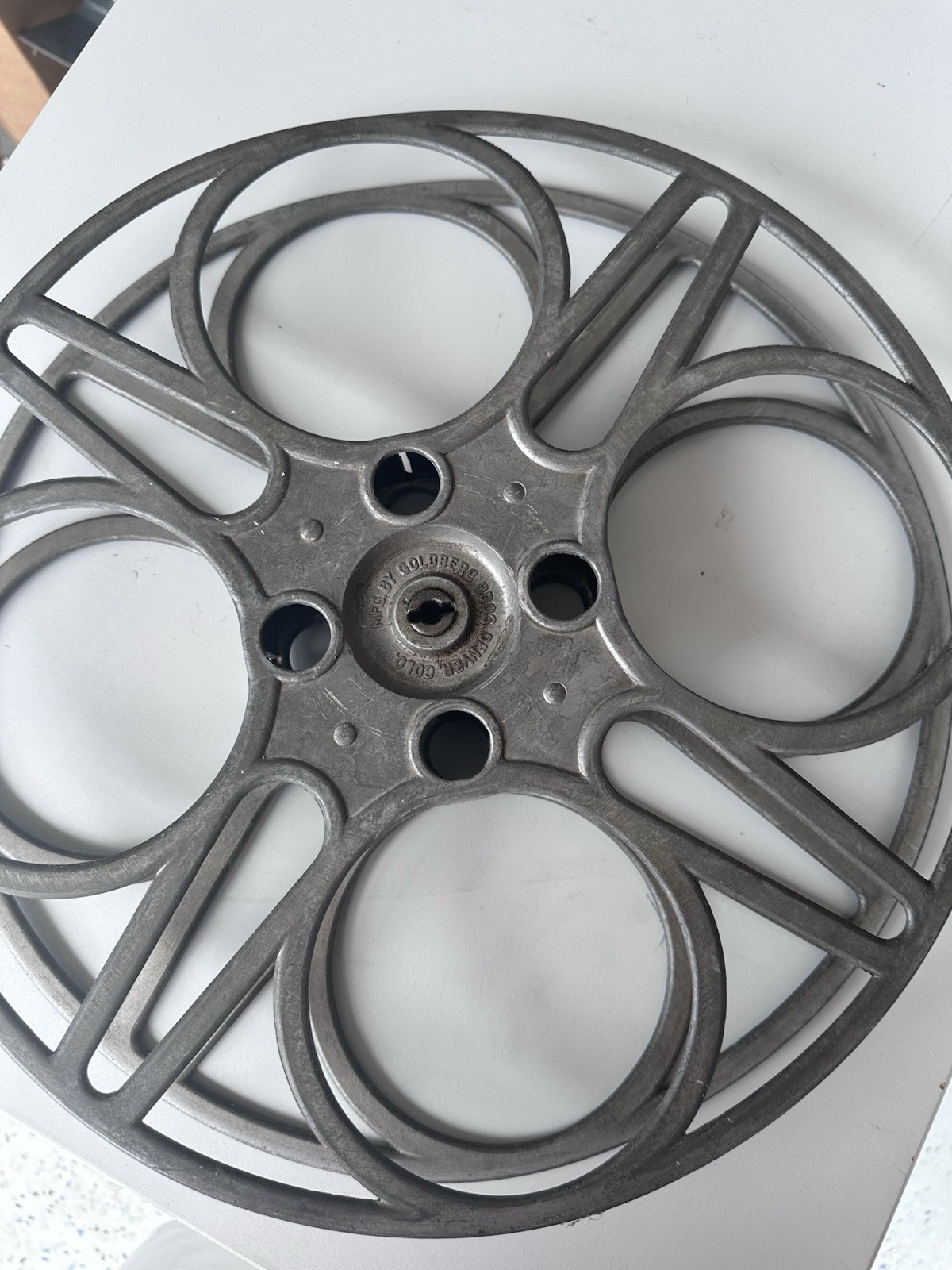 VINTAGE ANTIQUE 35mm FILM PROJECTOR REEL 2000′ GOLDBERG BROS. w/ENGRAVED NUMBERS
