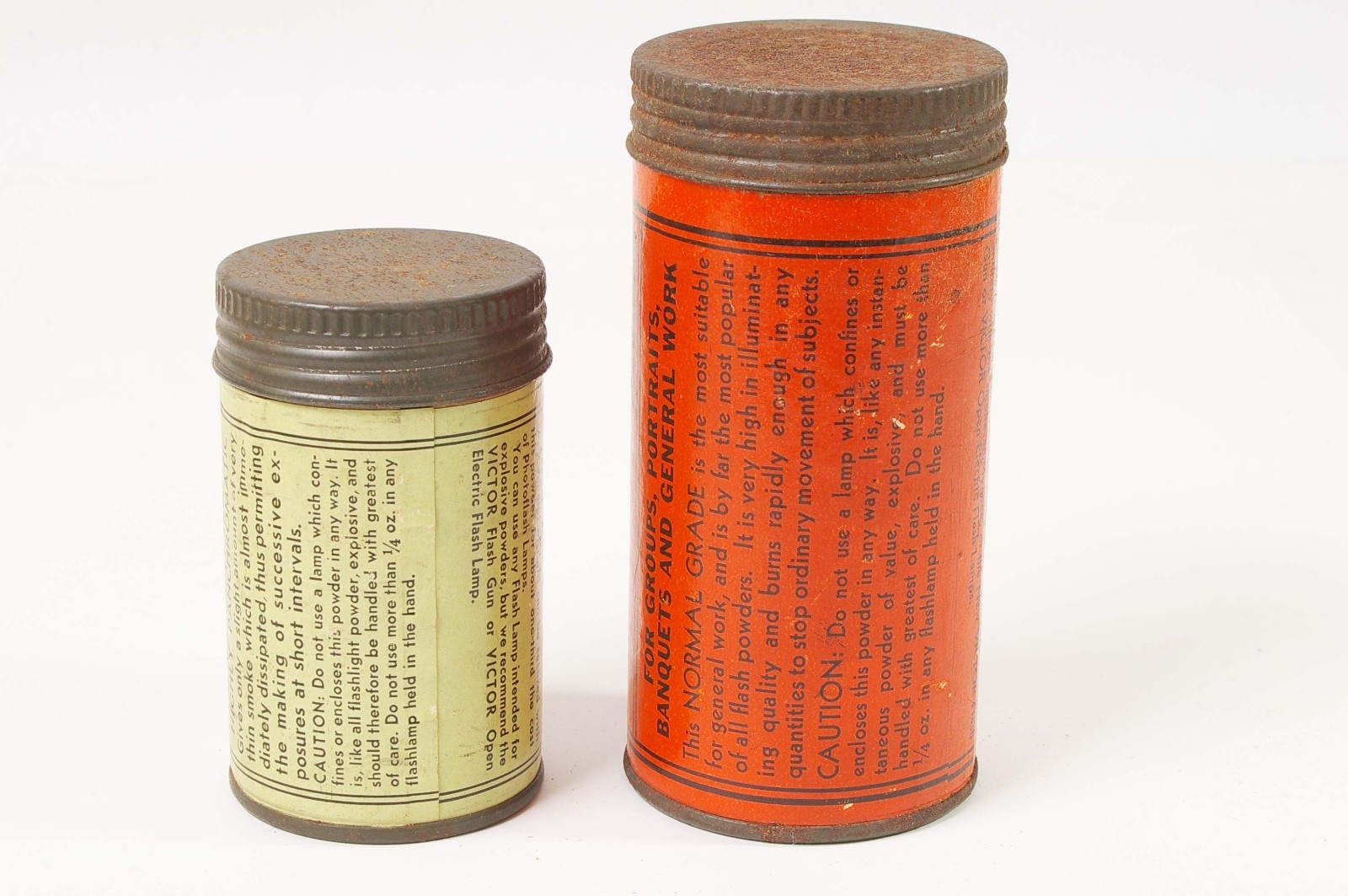 F97917~ Two Victor Flash Powder Cans With Bottles – Empty – J.H. Smith & Sons