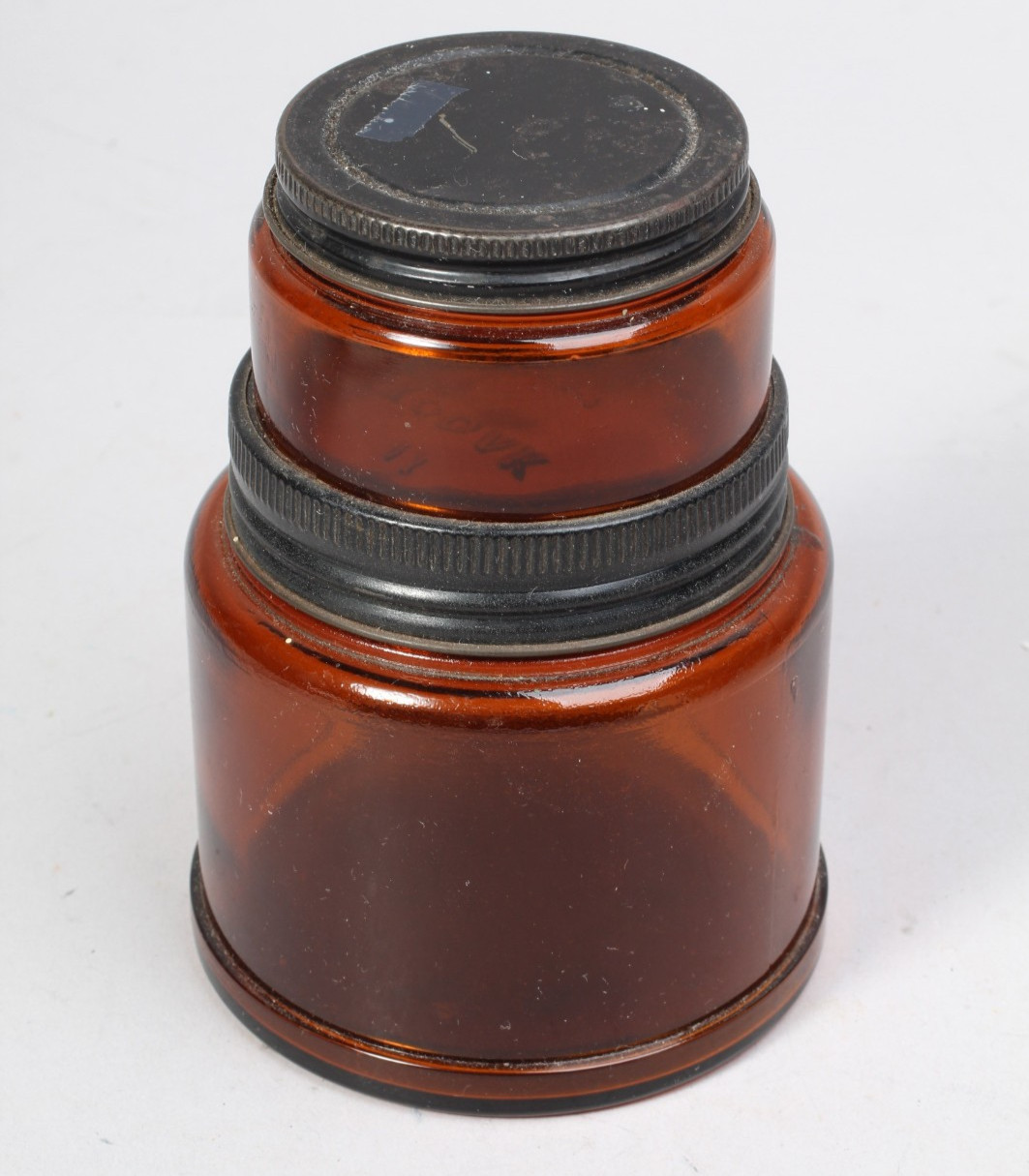 VINTAGE KODAK 4162 DUAL CHAMBER AMBER GLASS PHOTO CHEMICAL JAR CLEAN