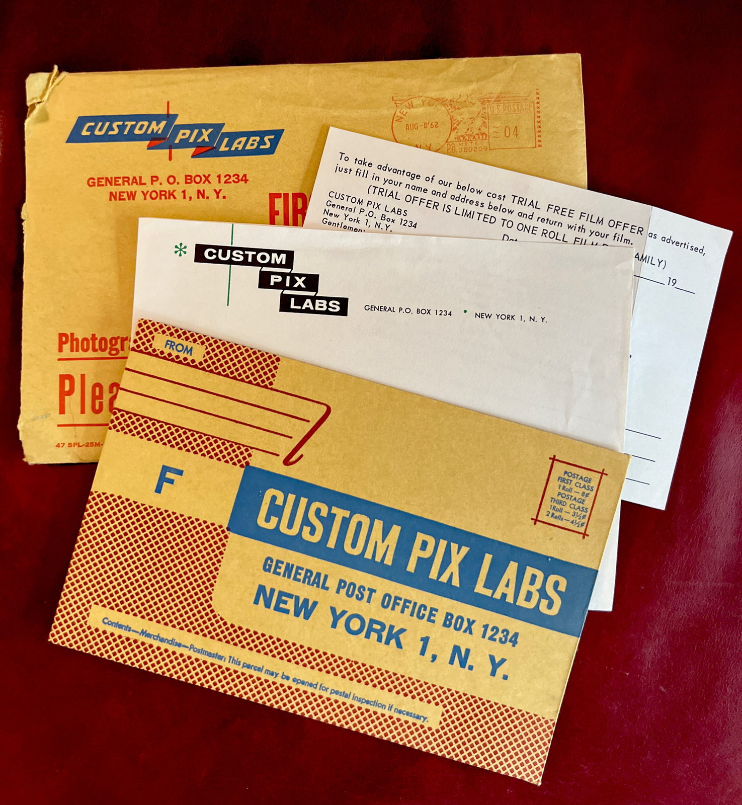 VINTAGE 1962 CUSTOM PIX LABS NEW YORK FILM PROCESSING PROMO W/ENVELOPE
