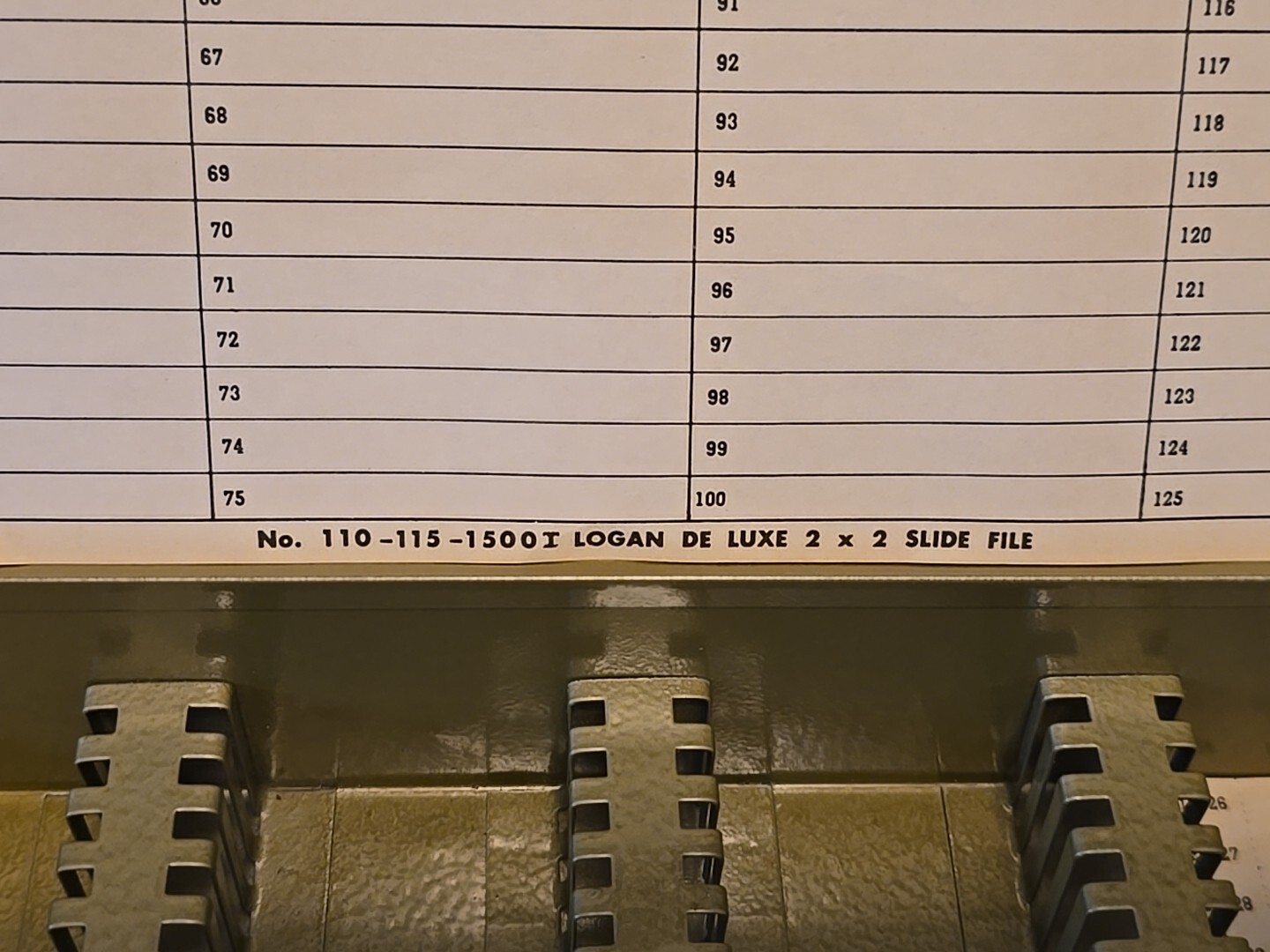 Vintage Logan Metal De Luxe 2 x 2 No. 110-115-1500I Slide File Box Gold
