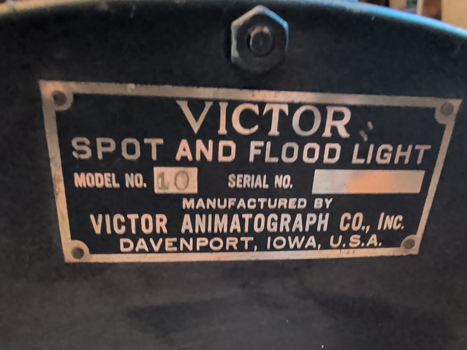 VICTOR ANIMATOGRAPH SPOT FLOOD LIGHT MODEL 10 EARLY FILM RARE METAL STAGE PROP