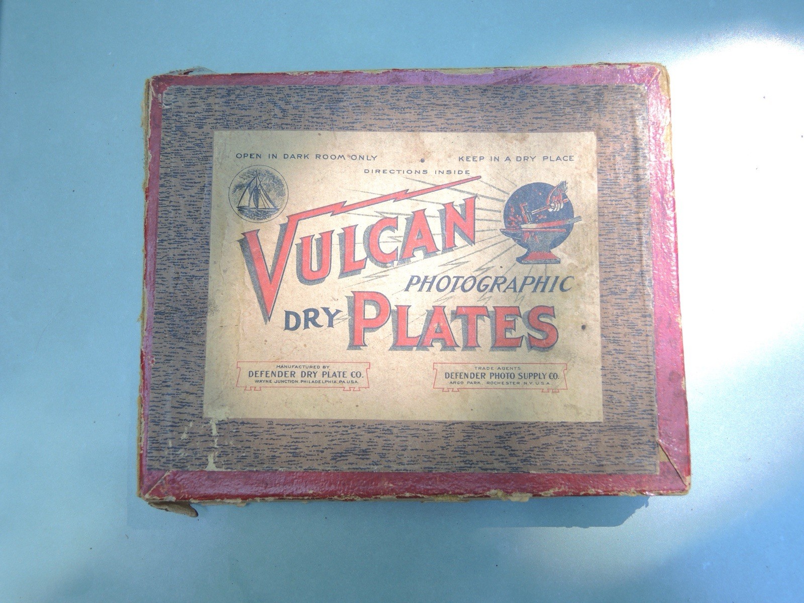 Vulcan Photographic Dry Plates Vintage Box and plates