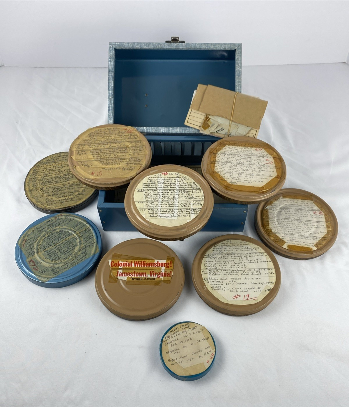 Bruce 5″ Reel 8mm Film Storage Case 12 Slot + 8 Full Reels w/Canisters Harwood
