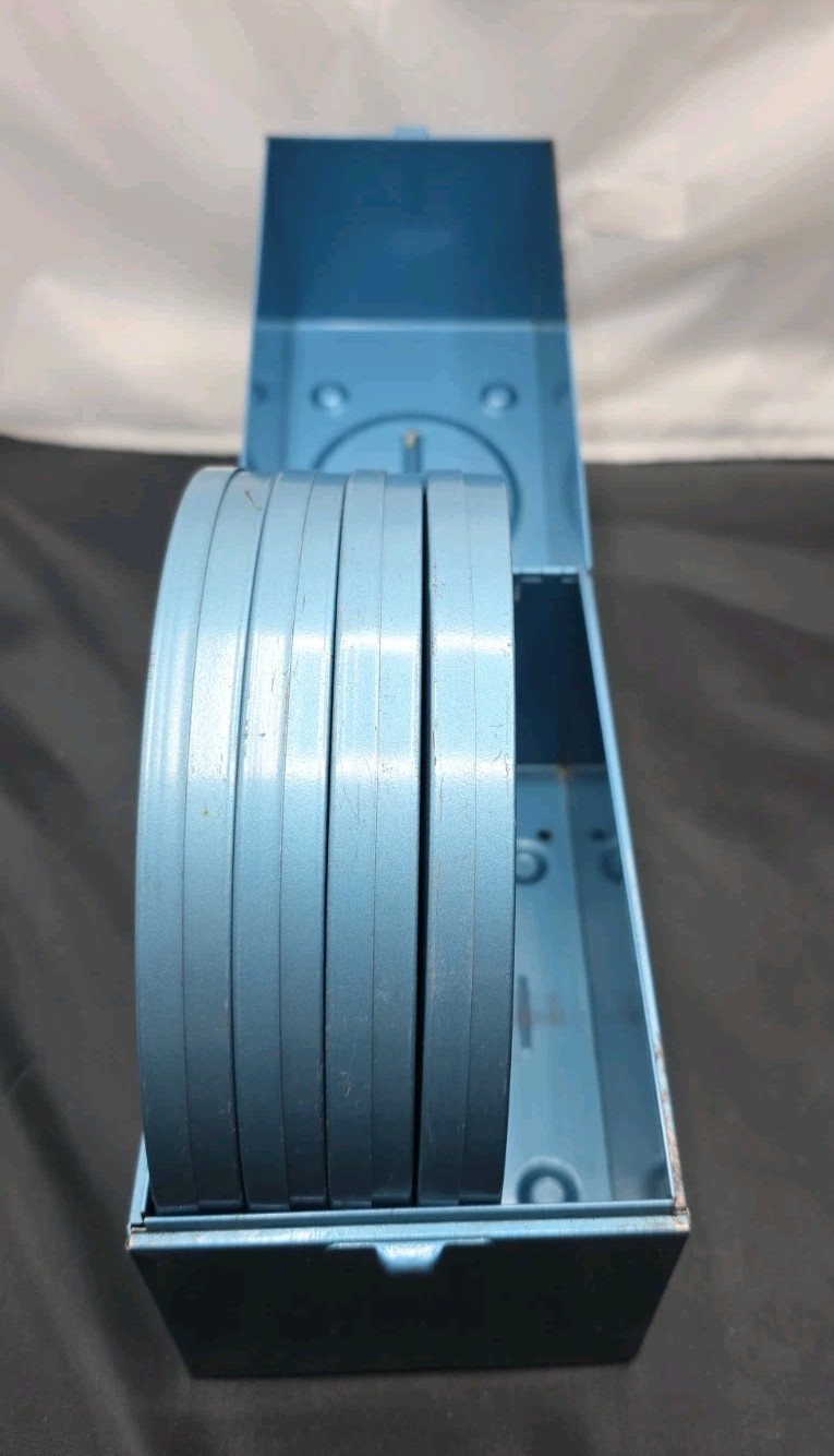 Vintage Compco Film Carrying Case with 8mm Reels and Tins Blue