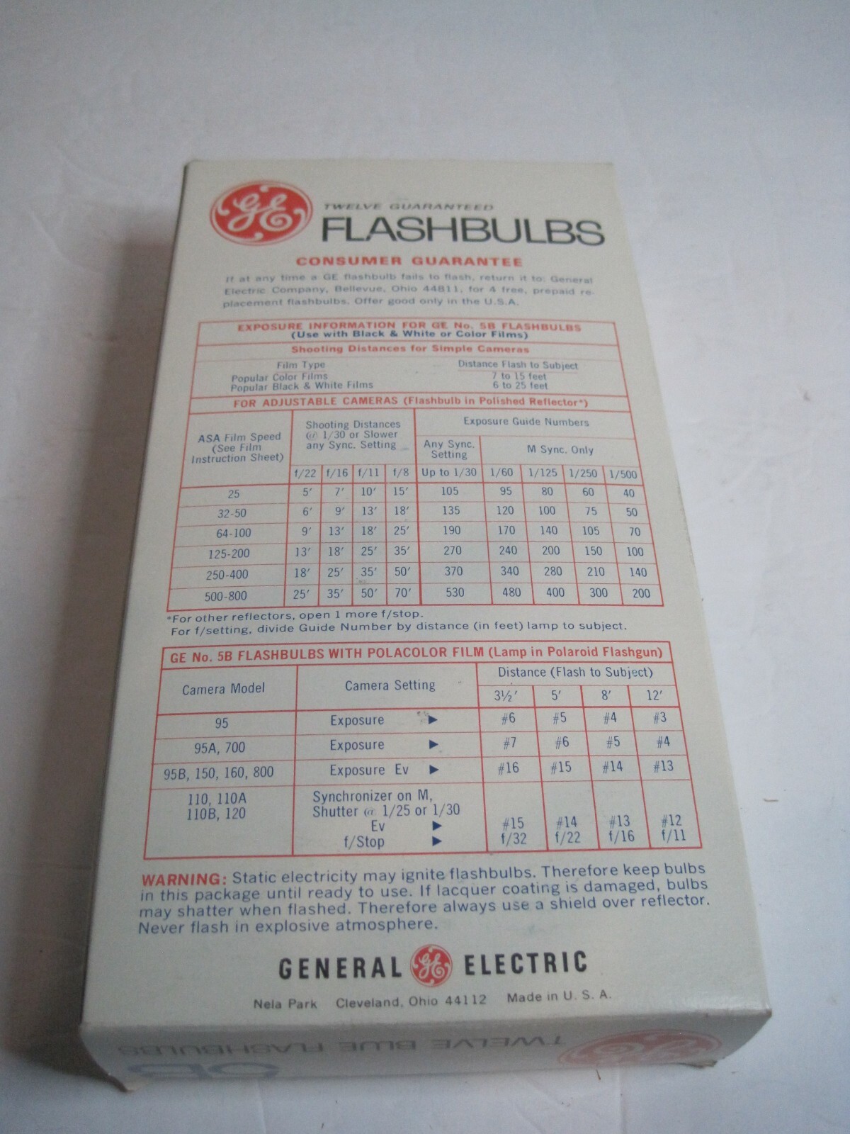 BRAND NEW STOCK GENERAL ELECTRIC 5B QTY 10 FLASH BULBS