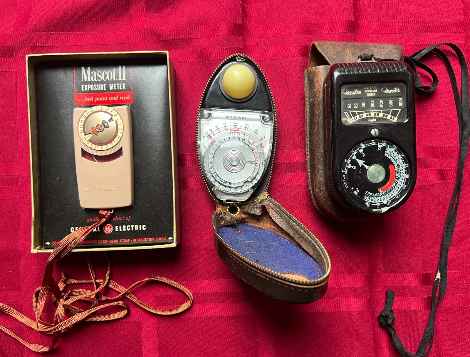 3 Vintage Exposure Meter Lot Weston Master 715 Sekonic GE Mascot II – Working