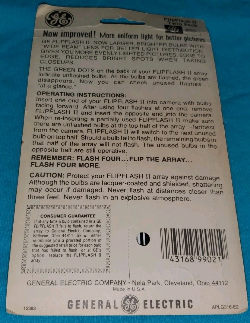 Vintage GE Flip Flash II 2 Twin Pack Flash Packs for FlipFlash Cameras NOS 3 Pks