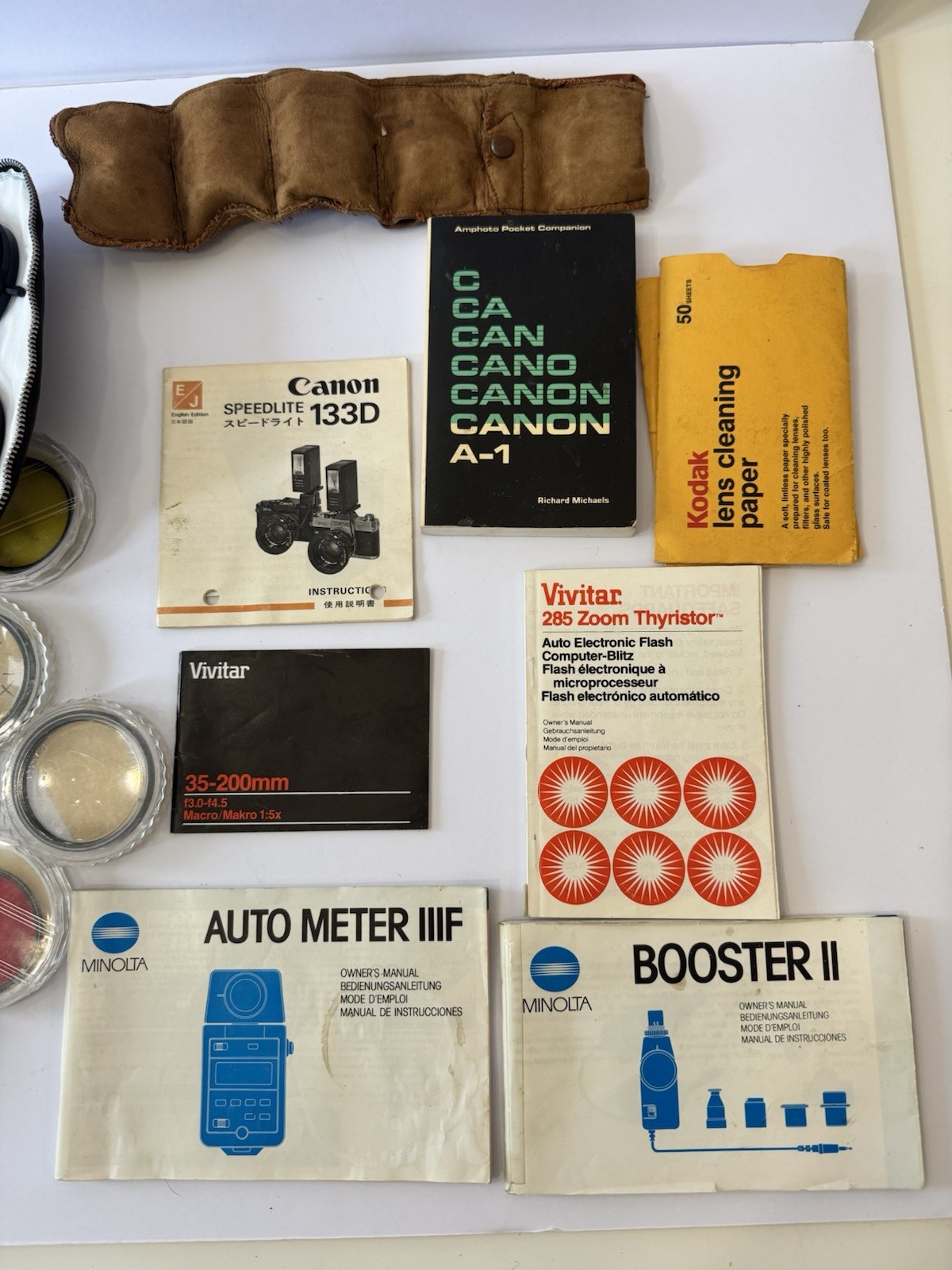Vintage Camera Accessory Lot: Lenses, Filters, Manuals, & More! READ Description