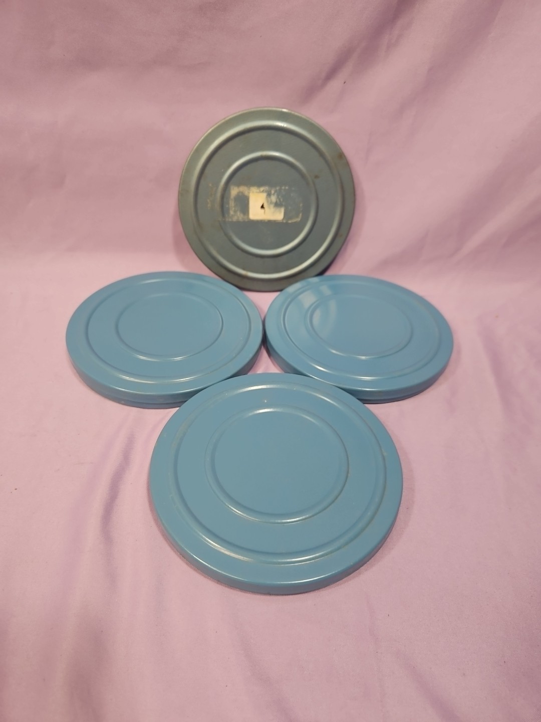 (Lot of 4) Vintage 200Ft 8mm Metal Film Canasters Blue