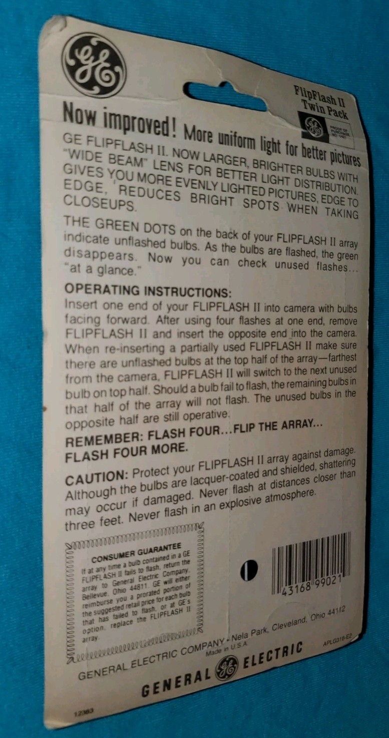 Vintage GE Flip Flash II 2 Twin Pack Flash Packs for FlipFlash Cameras NOS 3 Pks