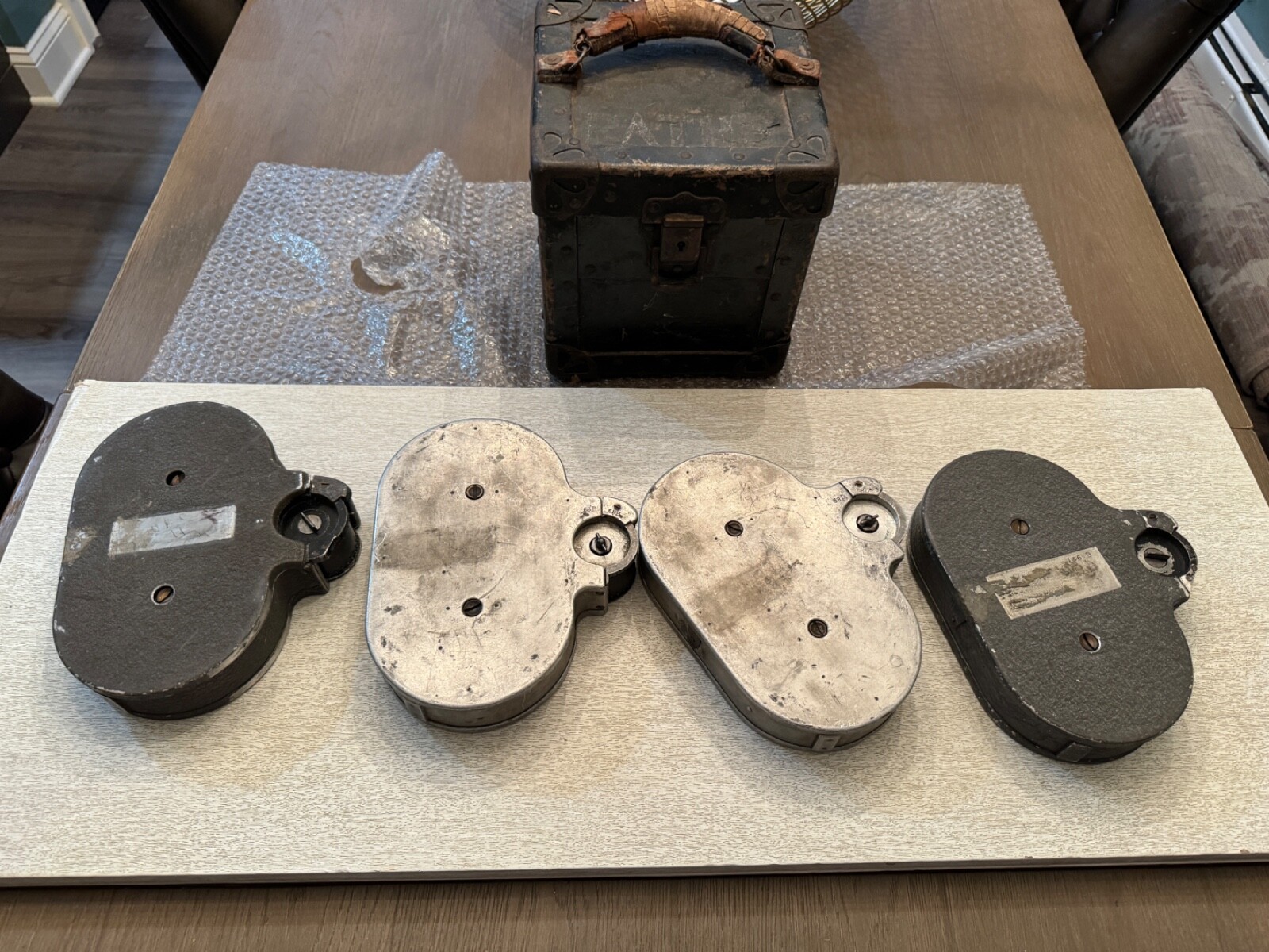 4 RARE ANTIQUE REEL FILM HOLDER WITH CASE