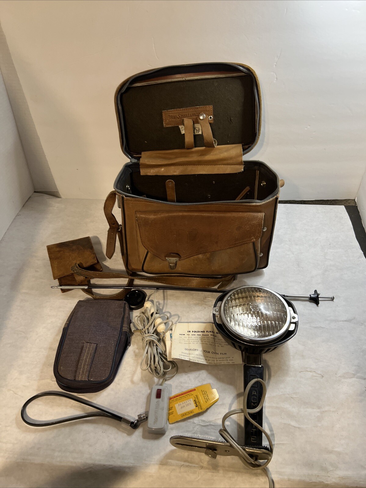 GE ACMELITE Attachment Bright Lamp Electric Tested Working, Leather Bag Vintage