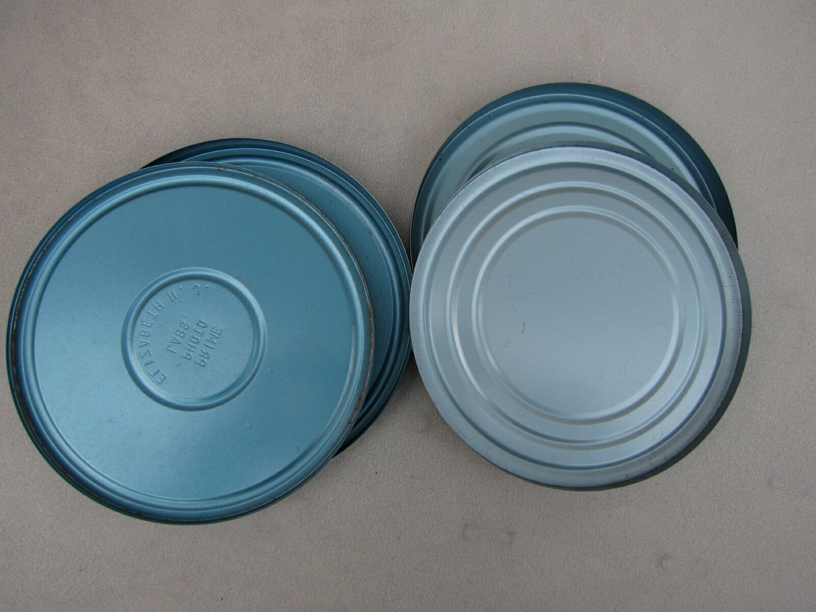 Two Dual 8 mm Movie Metal Cans (7 inch, 400 feet) – empty cans in good condition