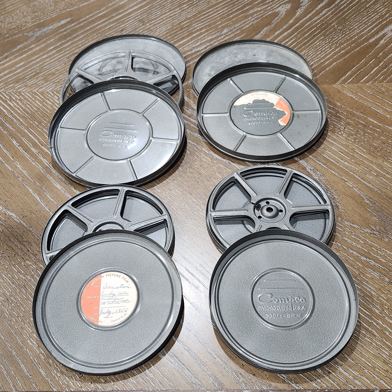 Vintage Compco 400ft & 300 ft 8mm Metal Movie Film Reels and Canisters Lot Of 4