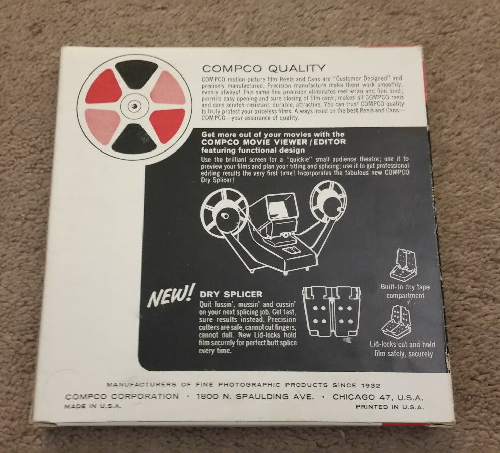 Compco Custom Super 8 Metal Reel and Can Set Model 884 VTG