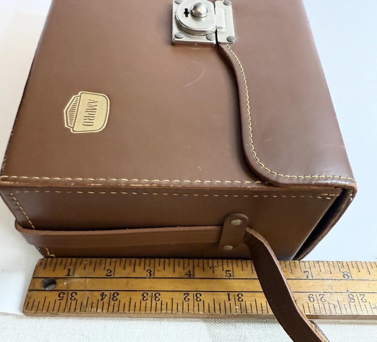 Pair Vtg Ampro & Ansco Brown Camera Hard Cases Strap Clasp Purple Red Lined