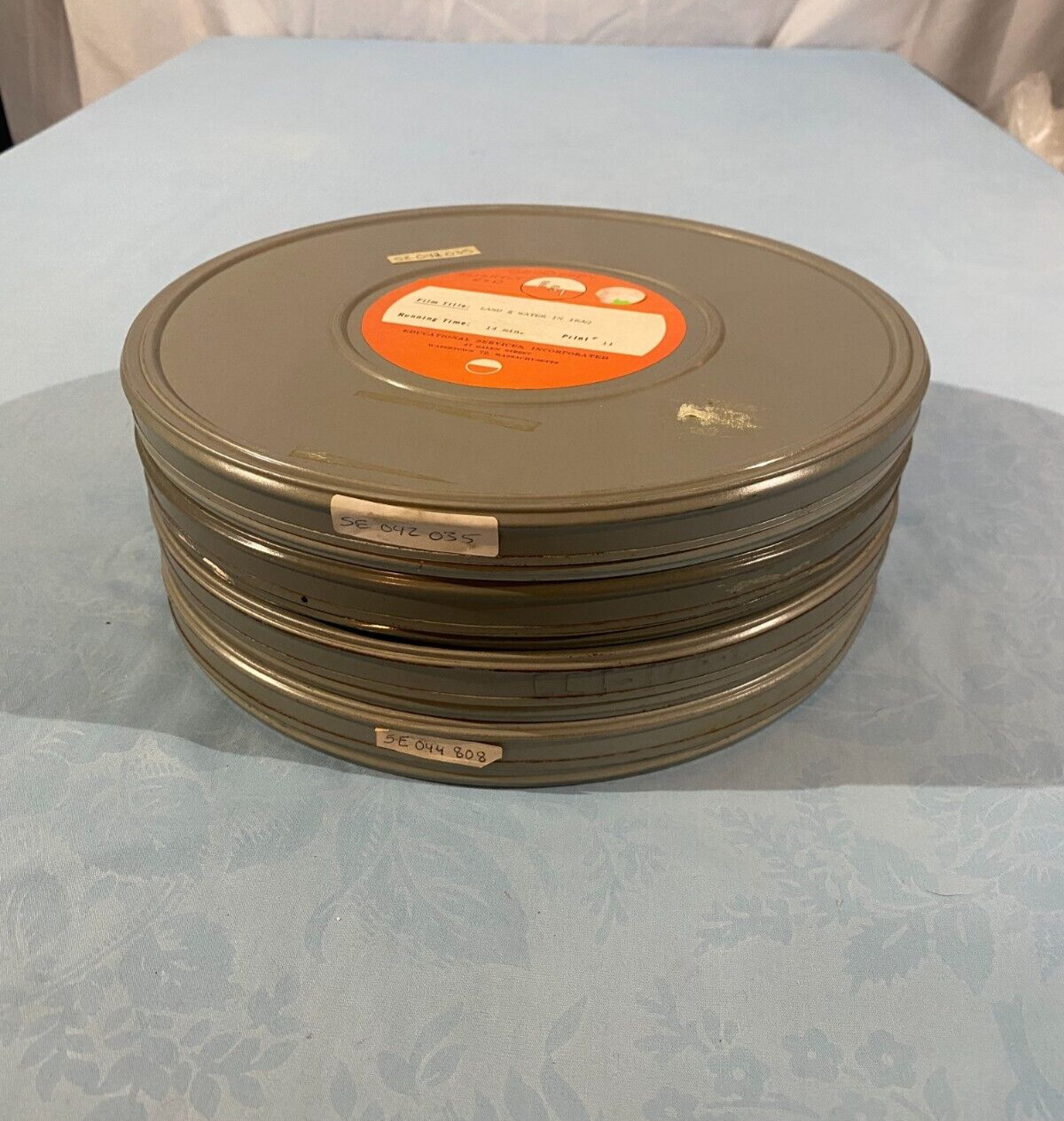 Vtg Set of 4 16mm Metal Film Reel 10 3/4in Canisters Art Decor u00086