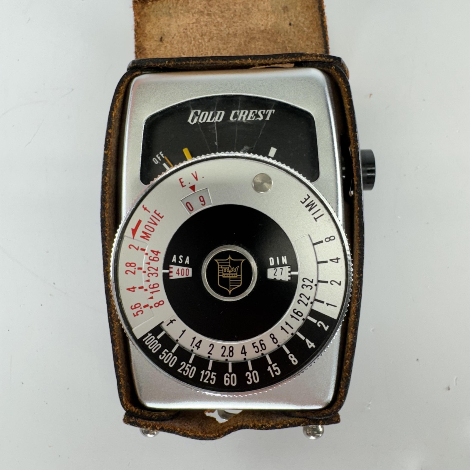 Vintage Gold Crest Light Meter Japan Analog Film Photography Exposure w/ Leather