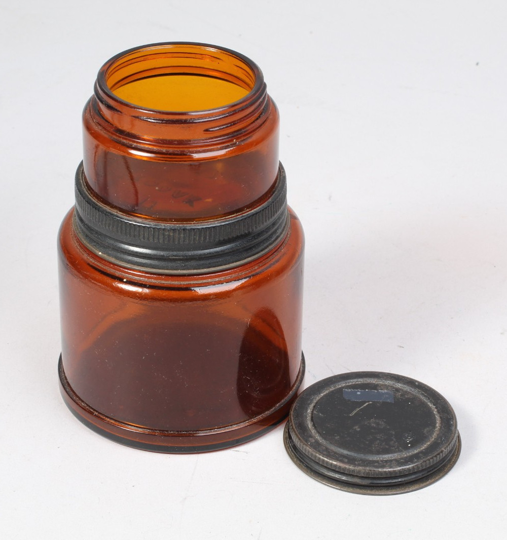 VINTAGE KODAK 4162 DUAL CHAMBER AMBER GLASS PHOTO CHEMICAL JAR CLEAN