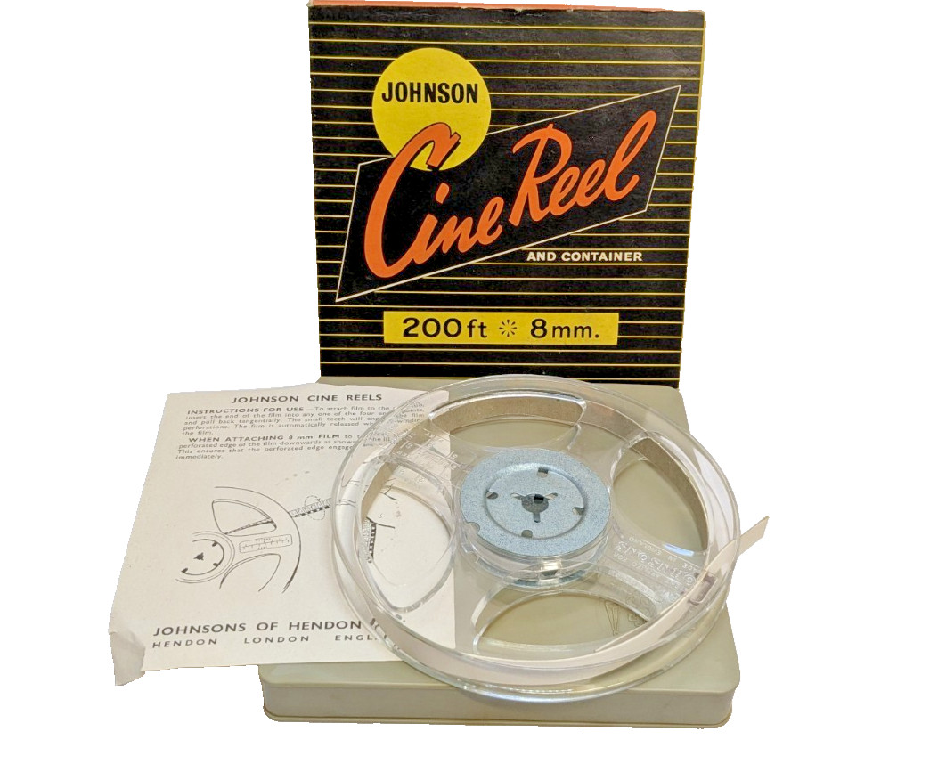 1x 5″ / 200FT 8mm JOHNSON Reel & BOXED Cine Film Reel Empty Take Up Spool