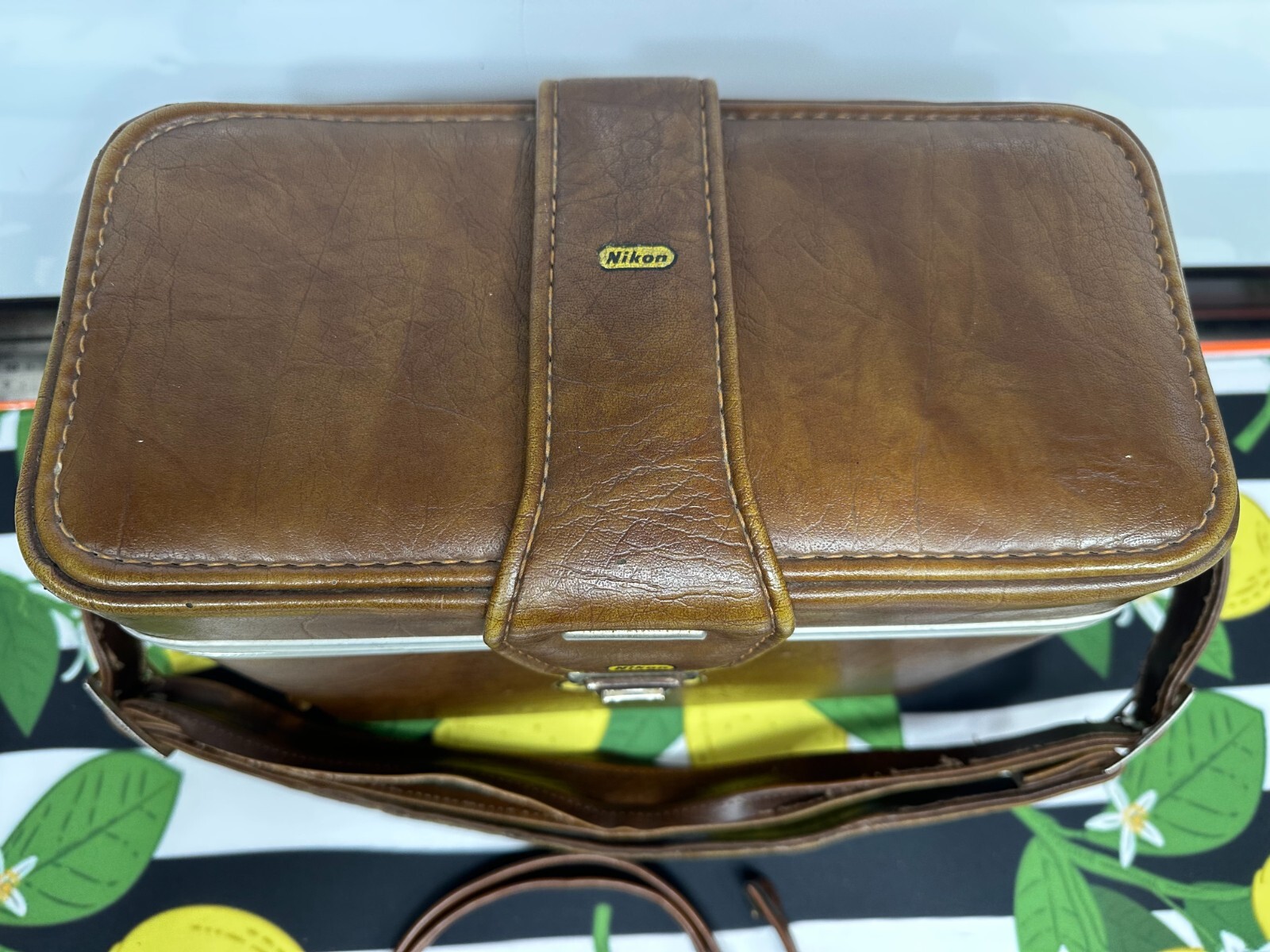 VINTAGE NIKON CAMERA BAG HARD SHELL CASE BROWN SHOULDER STRAP RETRO