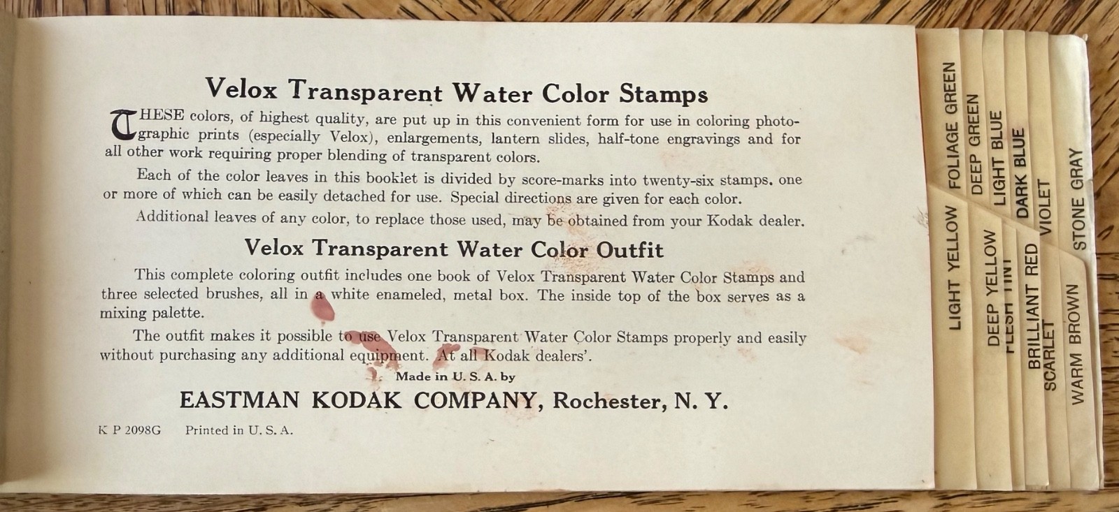 1920’s Velox Transparent WATER COLOR Stamps EASTMAN KODAK Co Color Photos
