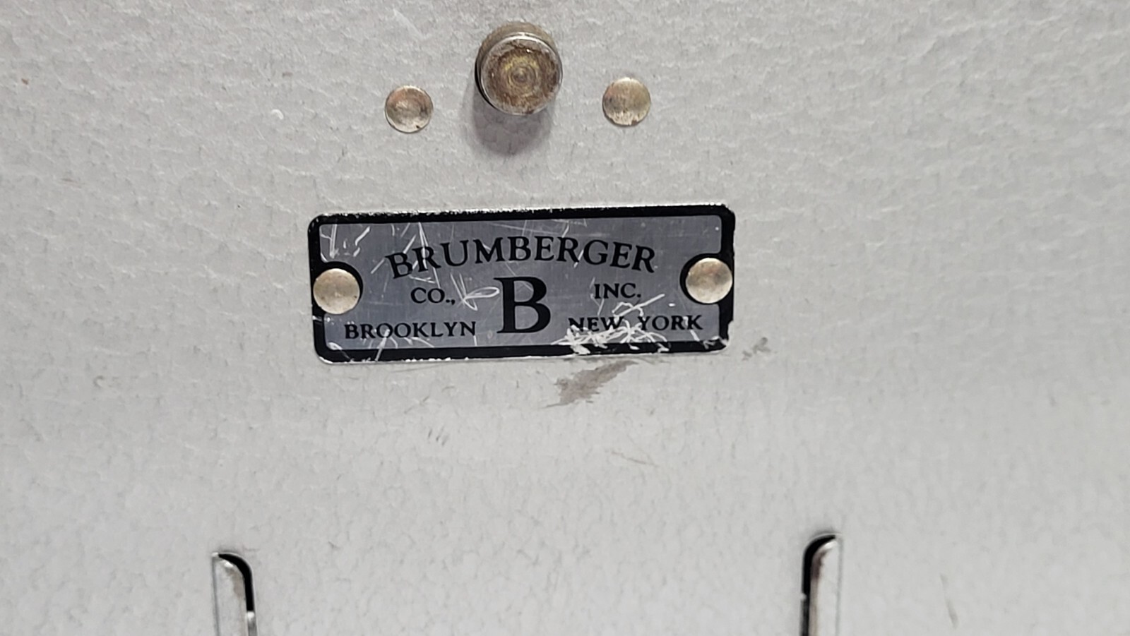 Vtg Brumberger 8 mm metal reel holder case storage bin 1950 mid century 12 Rolls