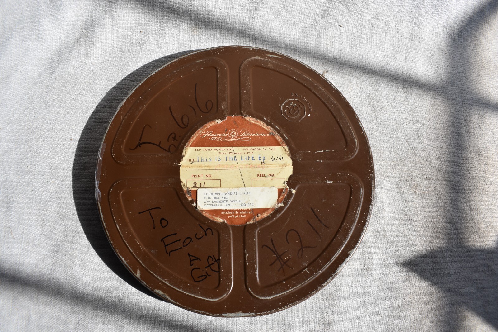 Vintage 16MM Film To Each a Gift Lutheran Church Goldberg Bros Reel Can 12 1/4″