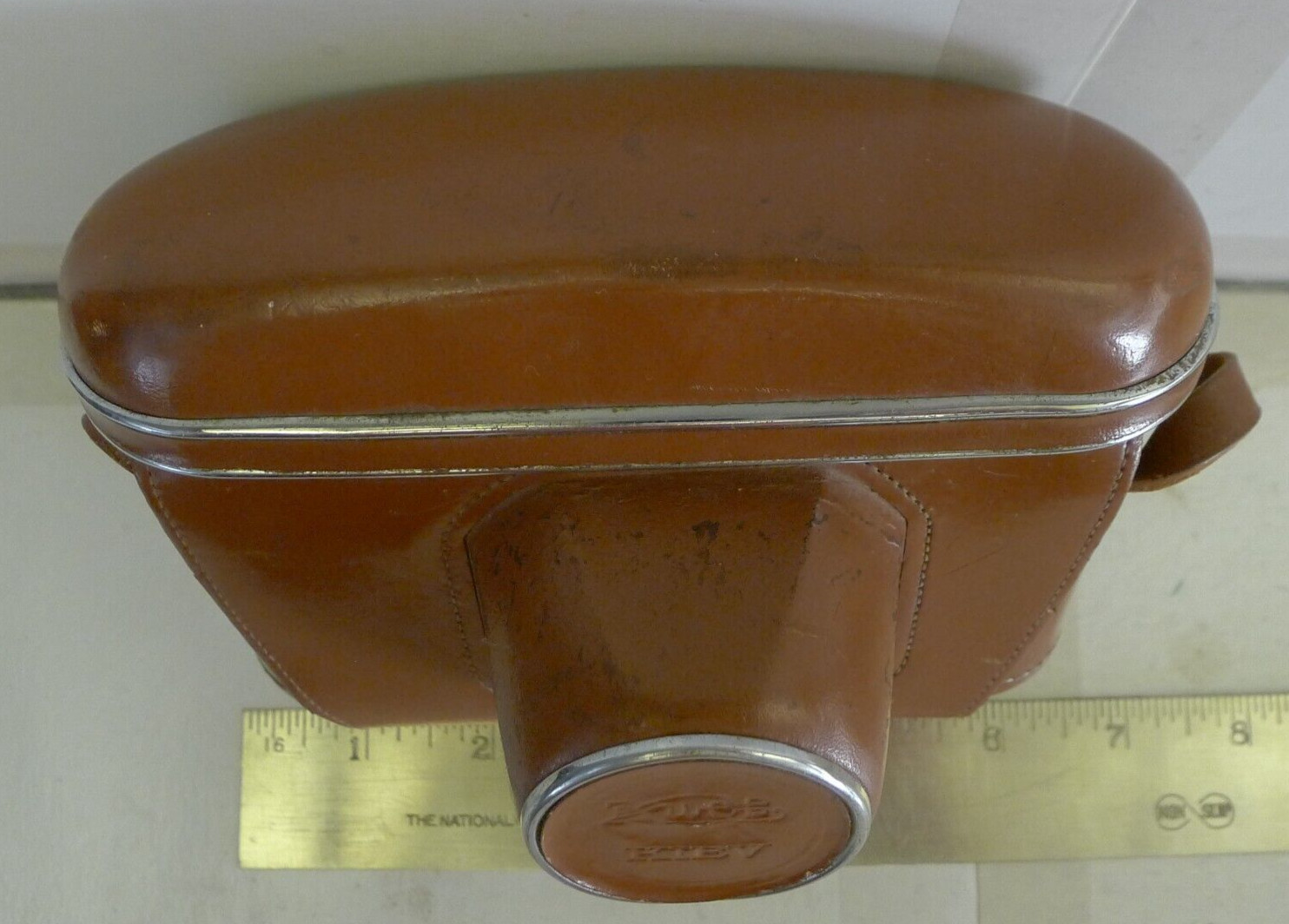 Russian Kiev 2-Part Brown Snap Close Fitted Leather Camera Case with Strap -Used