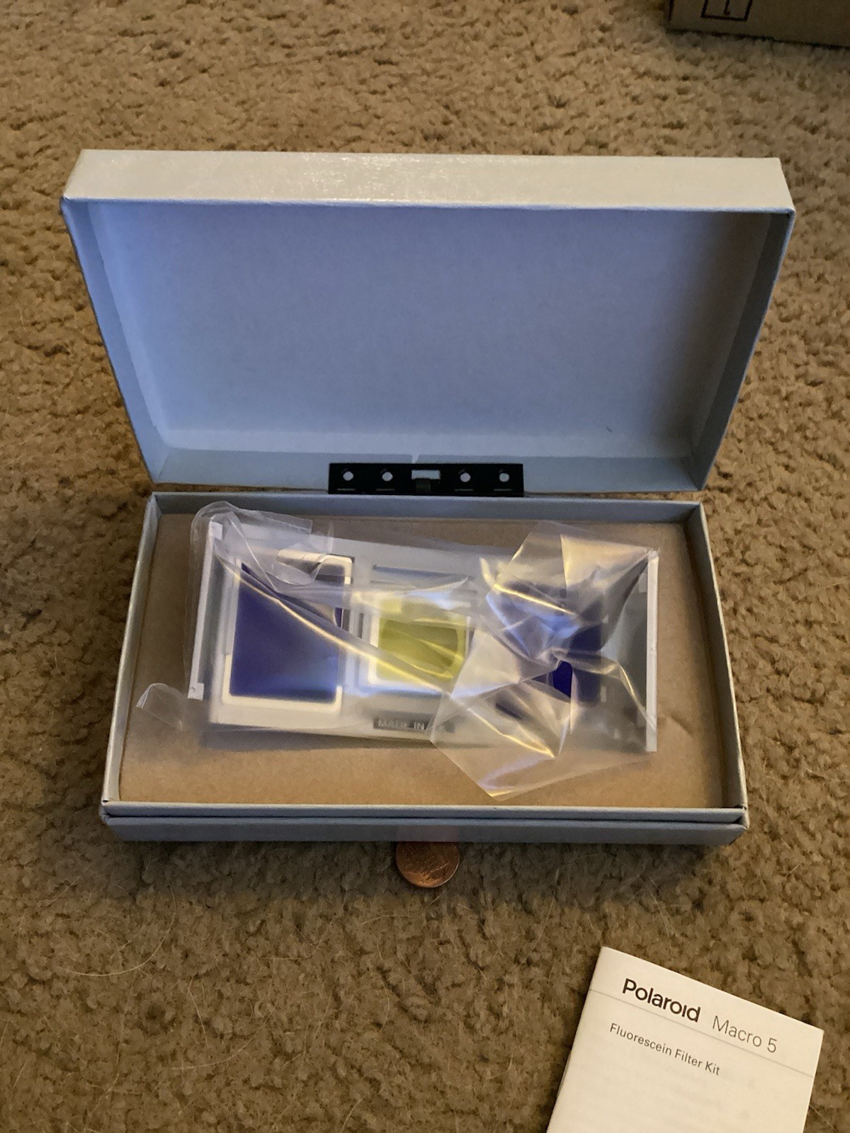 Vtg POLAROID FLUORESCEIN FILTER ATTACHMENT FOR MACRO 5 SLR CAMERA NOS +Booklet