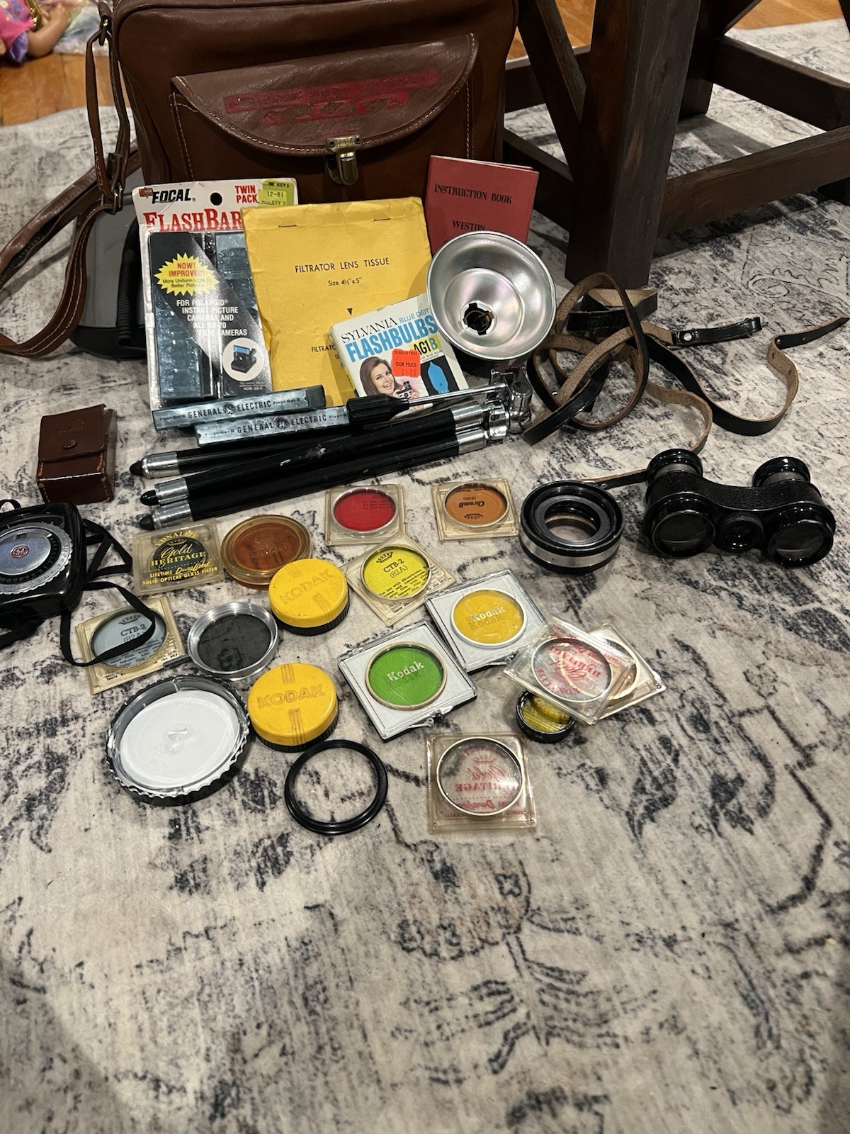 Lot Of Vintage Untested Camera Accessories & Pair Of Air Guide Binoculars
