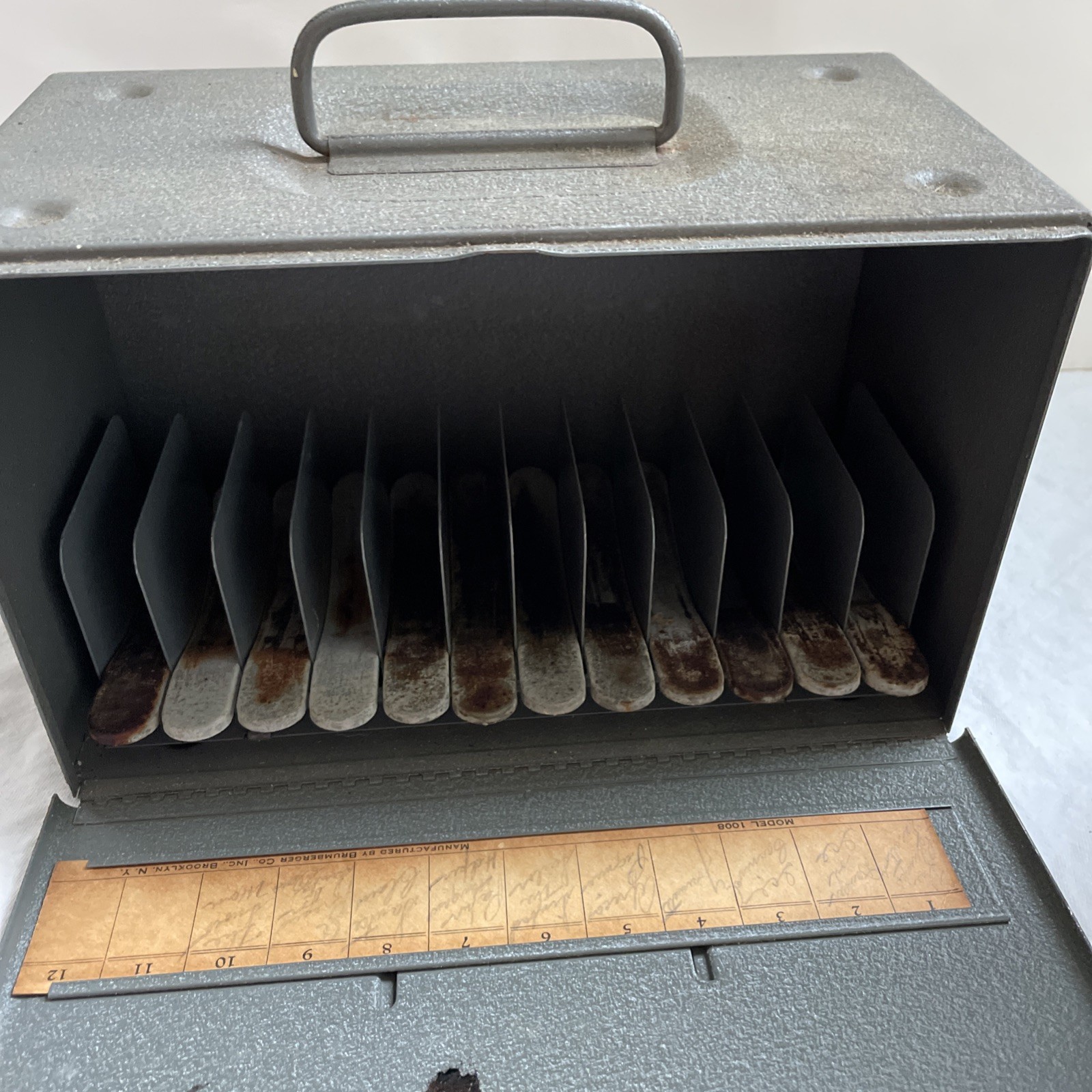 Vintage Brumberger 8mm Film Canister Case W 12 Reels Metal & Bakelite Canisters