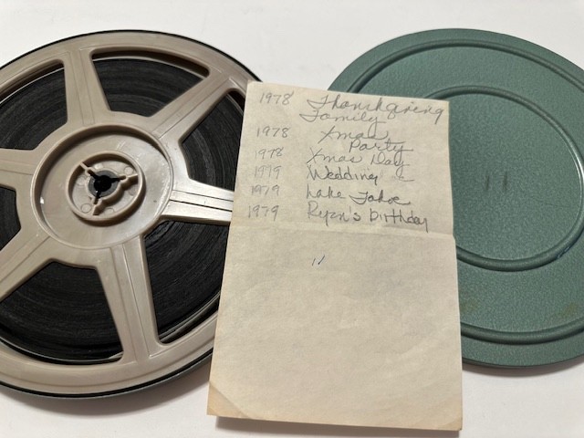 Vintage Reel to Reel 8MM w/ 7″ Plastic Reel & Green Metal Case Wedding Holidays