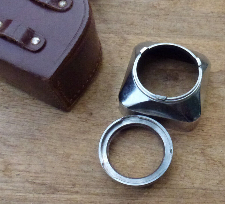 A33 33mm push fit bright chrome lens hood used slip on shade Omag 6×6