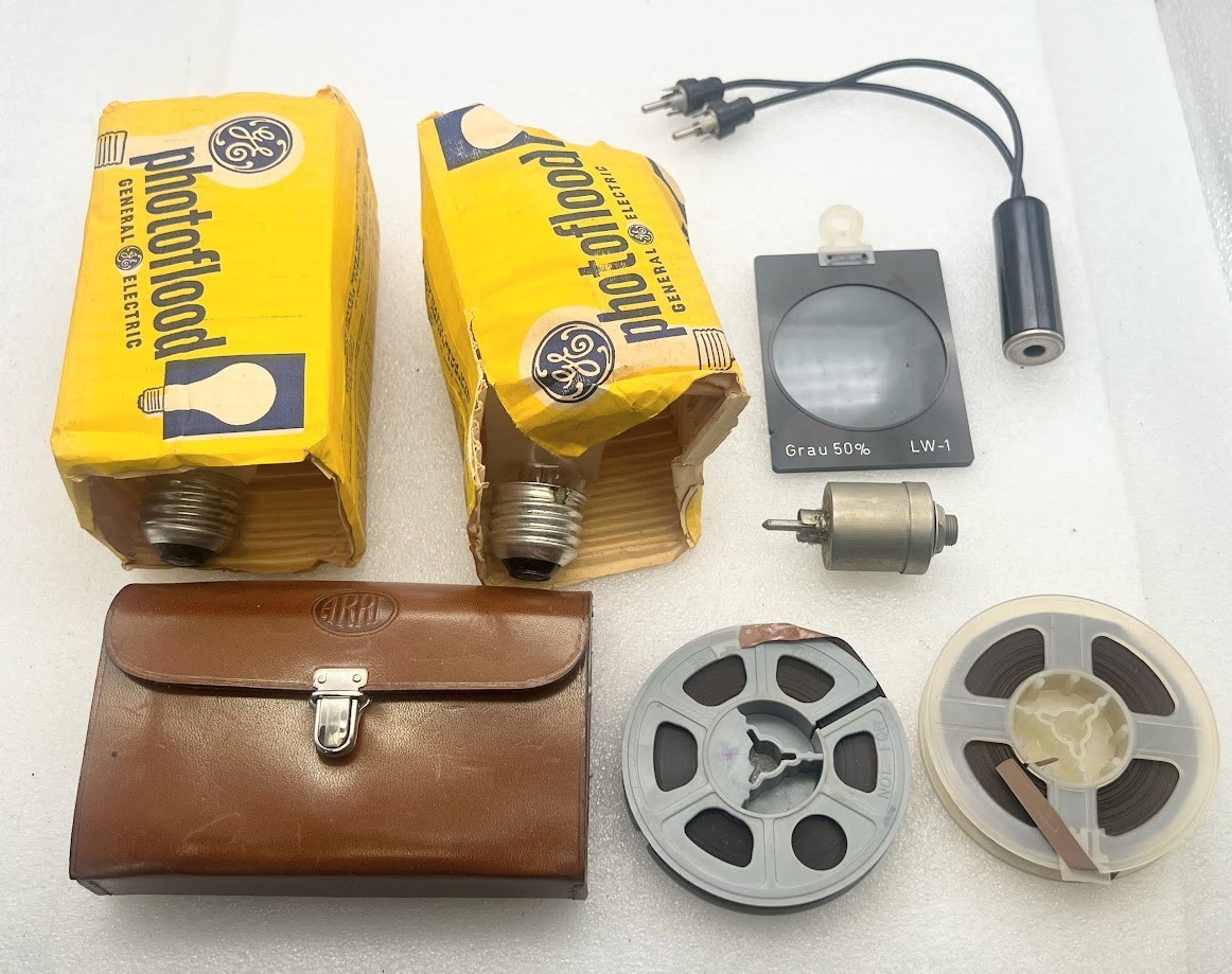 Vintage case filled with vintage Photography accessories / equipment Kodak Scotc