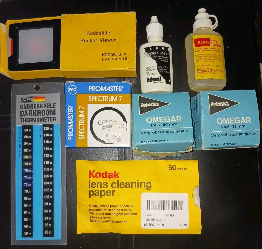 Vintage Camera Accessories Lot ~ Enlarging Lens Pocket Viewer Lens Cleaner Paper