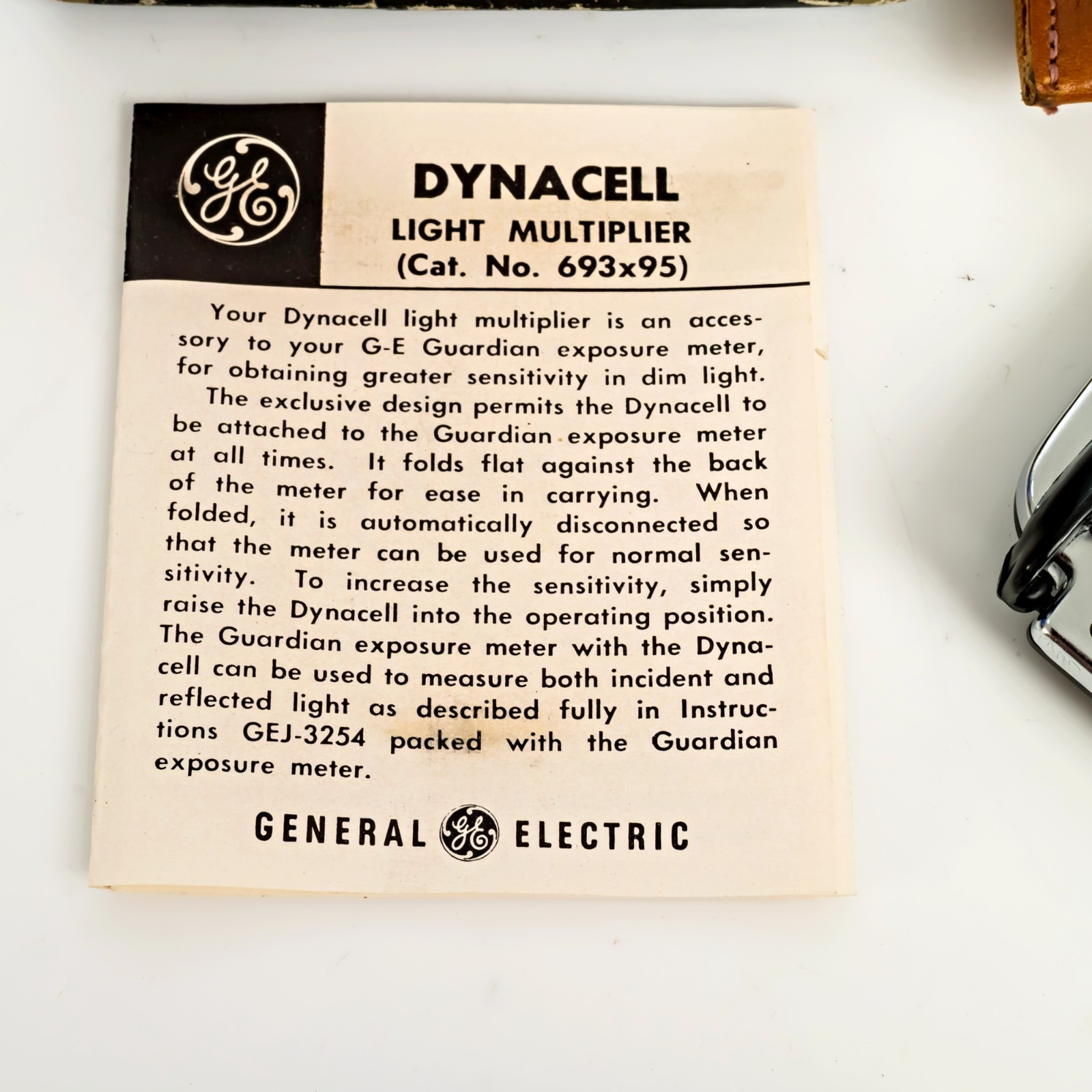 Vintage – GE – DYNACELL – Light Multiplier – Cat #693×95 w/Box & Manual
