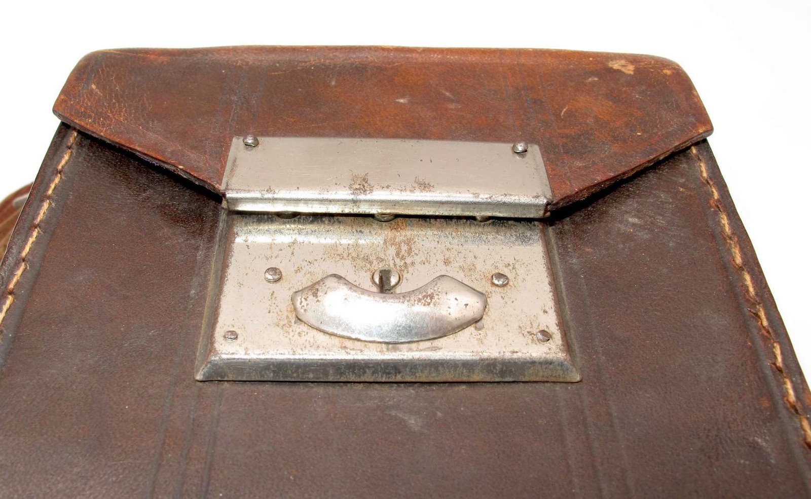 *VINTAGE* BROWN HARD CASE 5″x 5.5″ x 3″ WITH STRAP-PURPLE INTERIOR